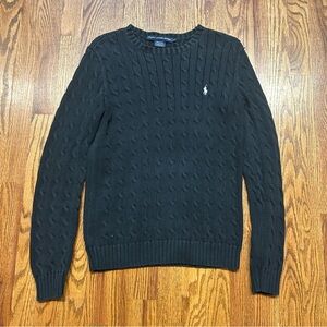 Ralph Lauren Sport Women’s Cable Knit Sweater Size Large Black 100% Cotton